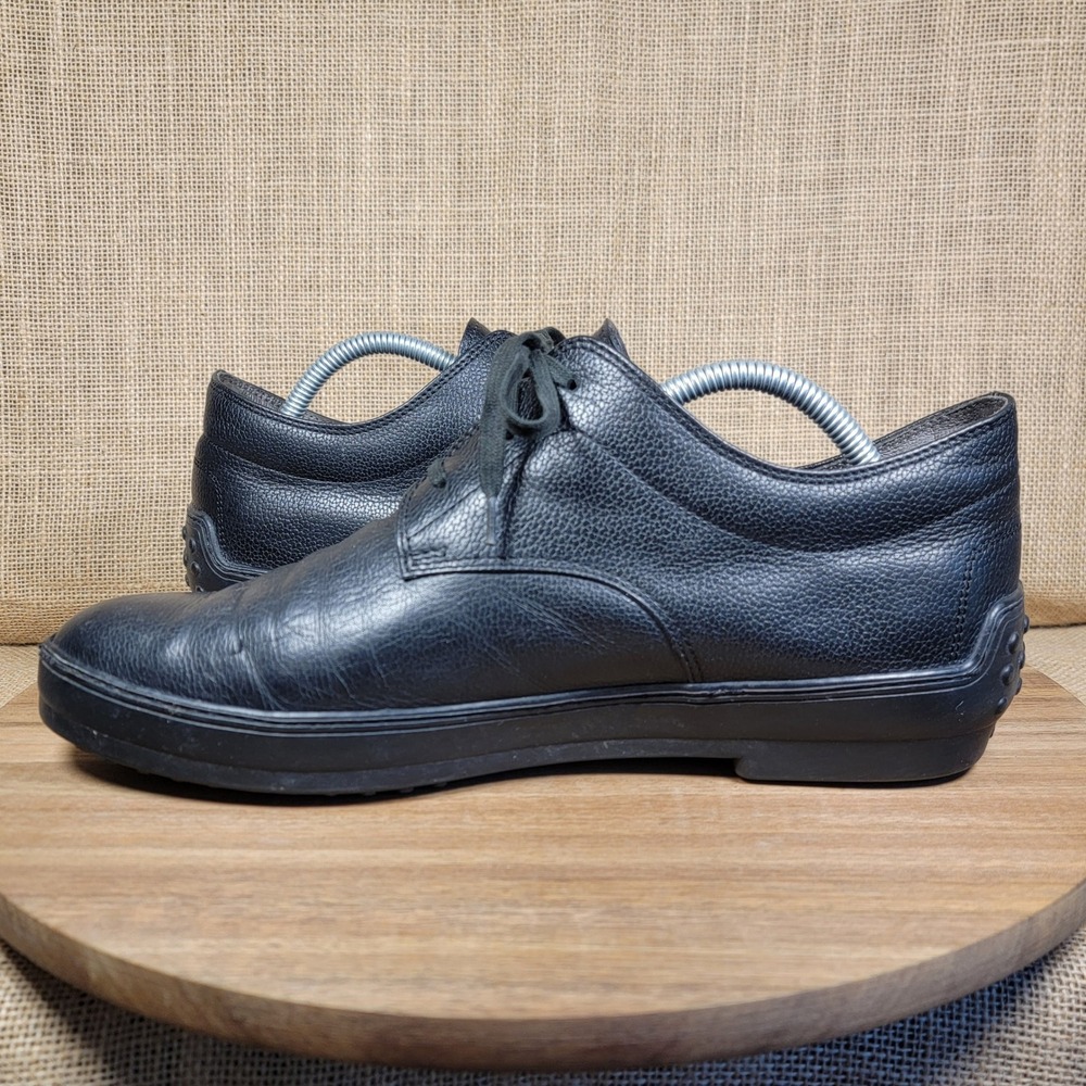 Tod's Pebbled Leather Derby Shoes Black Vibram Lace Up Men's 10.5 Minimalist - Picture 5 of 9